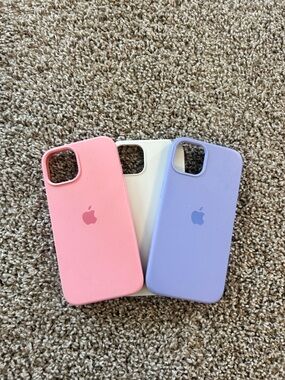 Apple Silicone iPhone Cases in Pastel Pink, Lavender & White Trio